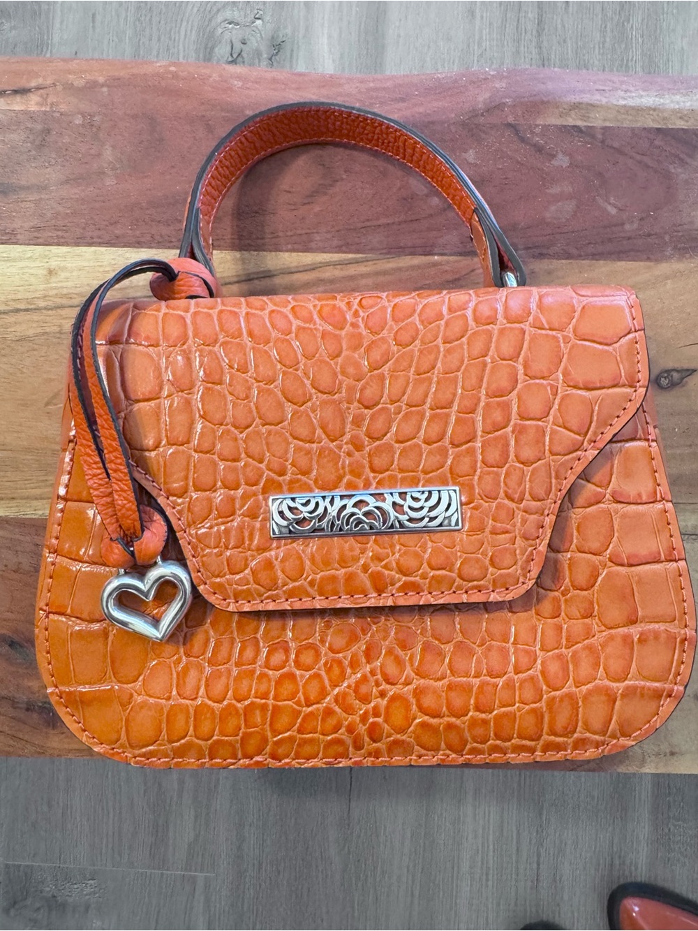 Brighton Orange Croc-Embossed Mini Top-Handle Bag